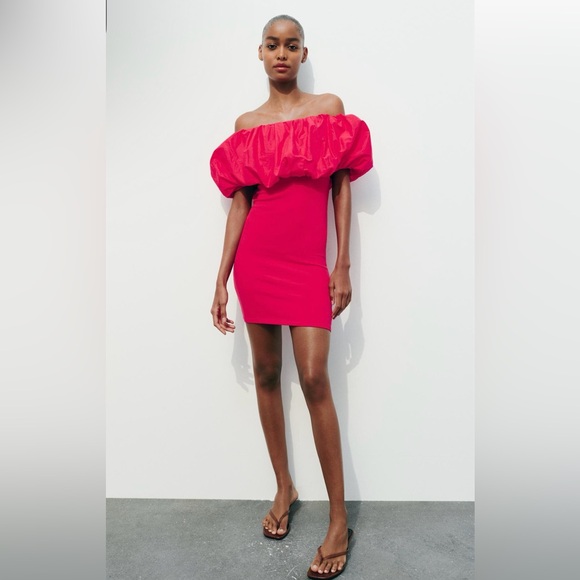 ZARA- Off the shoulder Red Top/Dress Size S- NWT - Picture 3 of 6